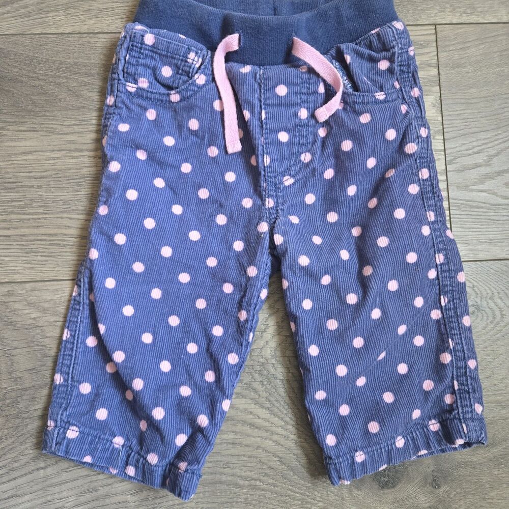 Baby Boden 3-6M Corduroy Pants Navy Blue Pink Polka Dot Lined Drawstring Girl